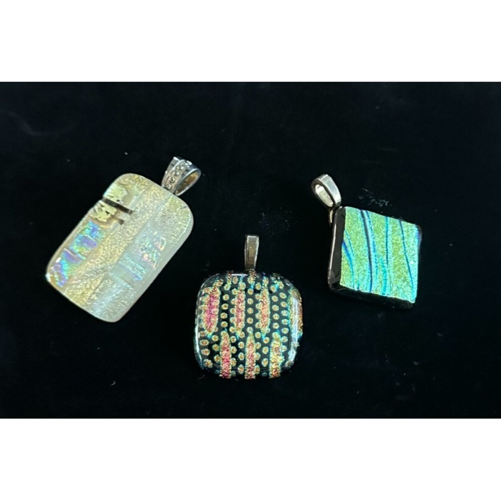 Set of 3 Multicolor Dichroic Glass Pendant Jewelry Handmade